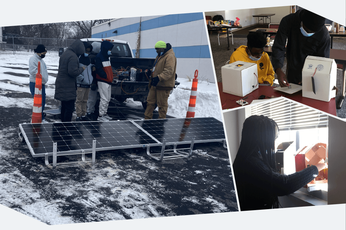 collage of interns working on solar projects