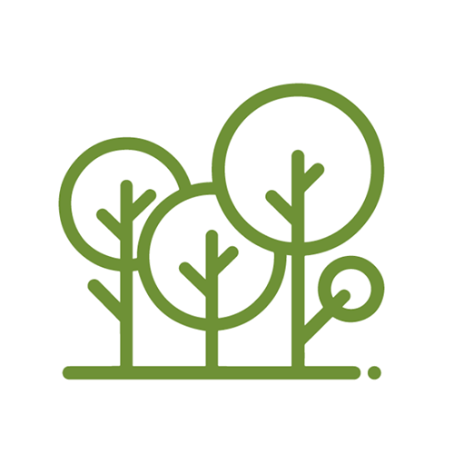 green and white icon depicting three trees