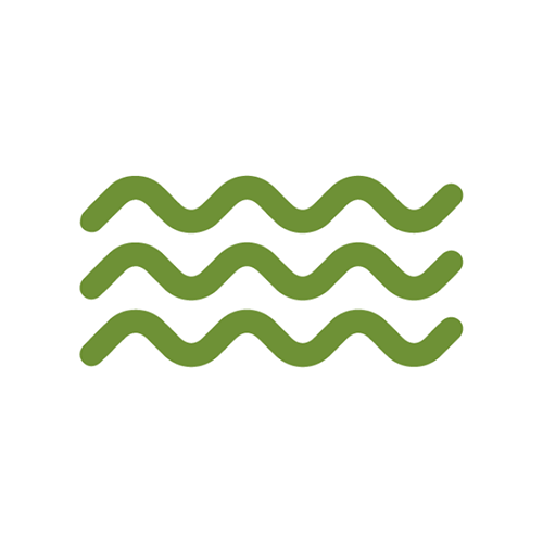 green and white icon with three wavy lines depicting water or a river