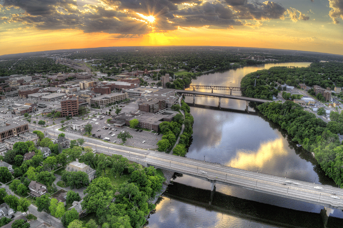 Aerial photograph of the Mississippi River near St. Cloud, Minnesota.