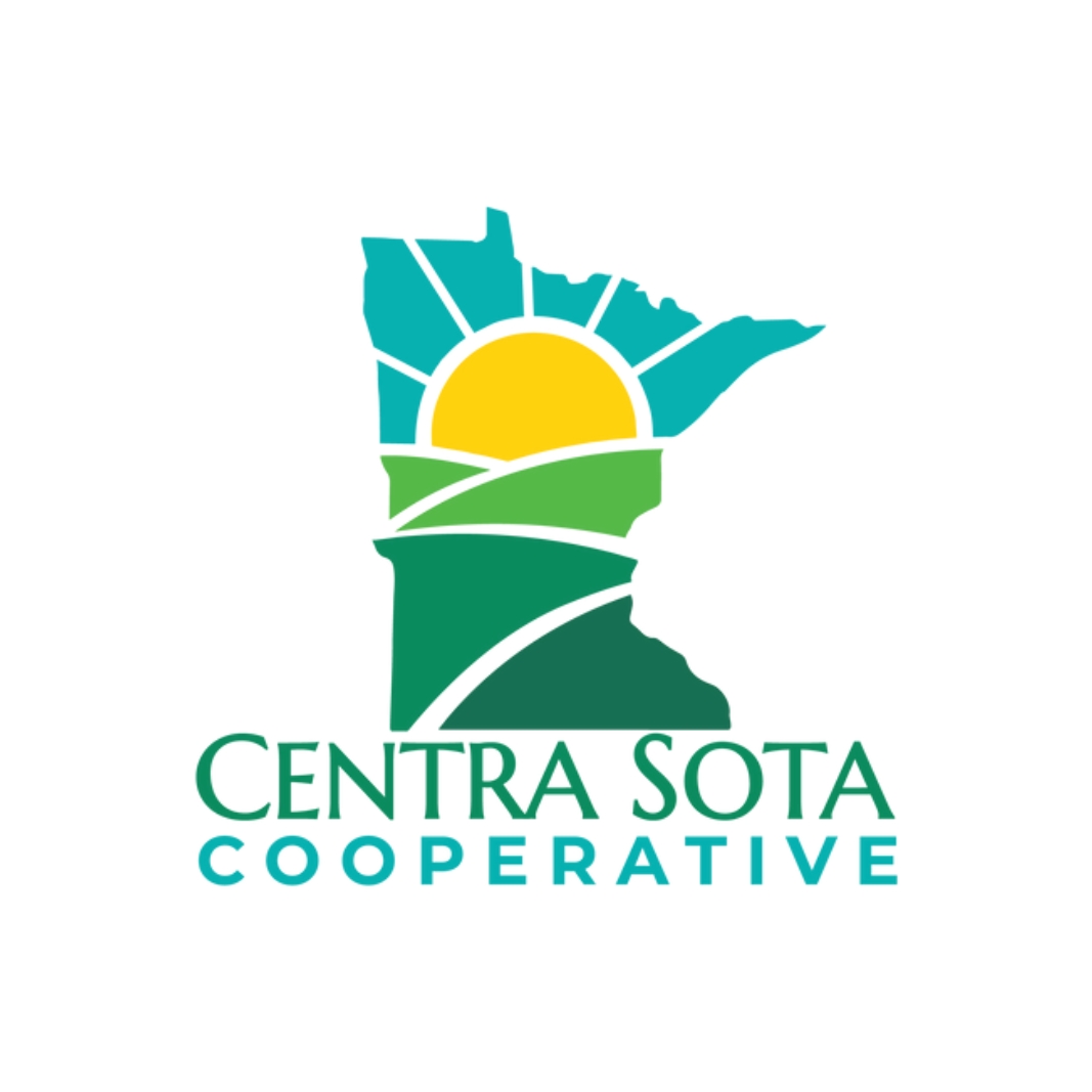 Centra Sota Cooperative logo with sunny sky and field in the shape of Minnesota