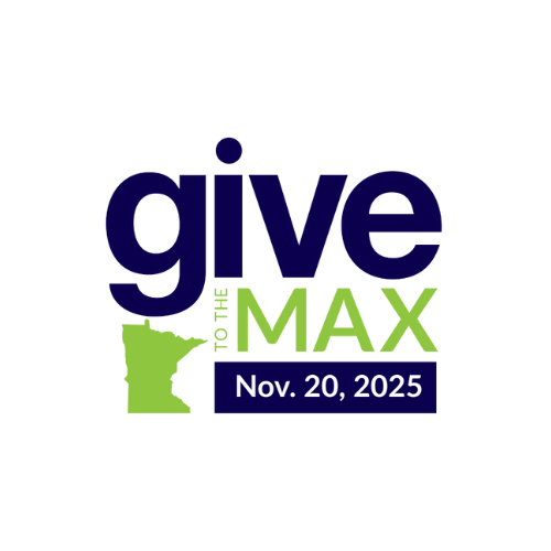 Give to the Max logo. Large dark blue text reads ‘give’ and ‘to the’ in vertical green letters, followed by ‘MAX’ in green. The shape of Minnesota appears in green below ‘give.’ A dark blue rectangle at the bottom displays the date Nov. 20, 2025 in white text.
